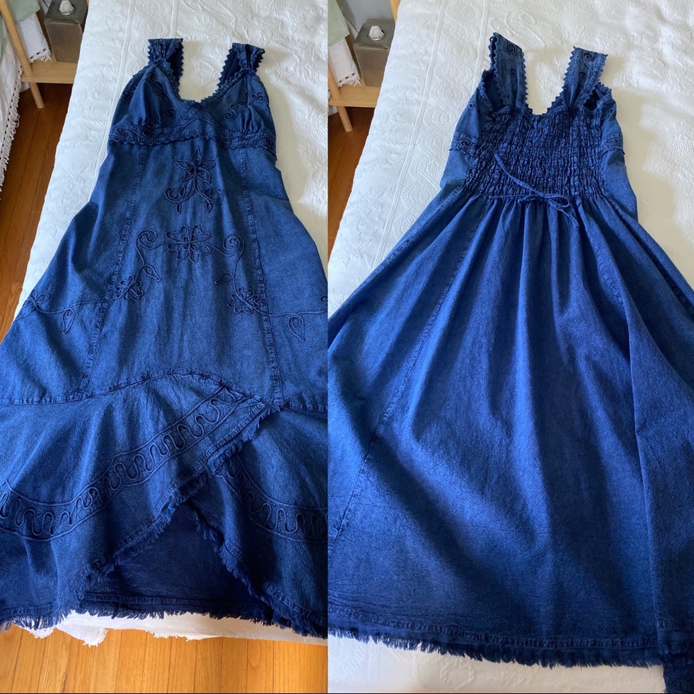 Long Formal Sleeveless Denim Appearance Dress